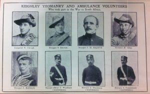 A page from a booklet showing eight men who volunteered for Boer War service