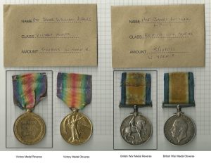 A pair of medals with ribbons, showing both sides of each medal.