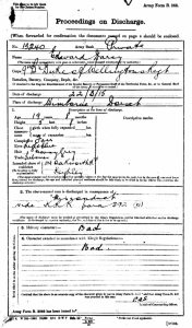 A page from an Army service record showing the description of a man's character as BAD.