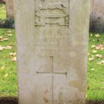 A Commonwealth War Graves Commission headstone. This is made of white stone and inscribed with the details of Sergeant Gordon France, killed when Charles Green was wounded.
