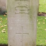 A Commonwealth War Graves Commission headstone. This is made of white stone and inscribed with the details of CQMS Joseph Horsley, killed when Charles Green was wounded.