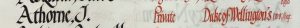 An entry in a roll of honour book. The name Athorn, J. is in black ink and the details: Private, Duke of Wellington's (W.R.) Regiment, are in red ink.